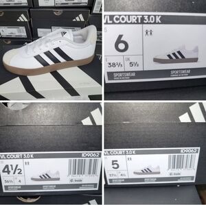 Adidas VL Court 3.0 K Sneakers - White, Black, Cream Suede With Gum Bottom